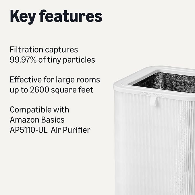 Amazon Basics Air Purifier Replacement Filter for Amazon Basics Large Room Air Purifier B0DT63BVN3 (NOT for other models), Covers Up to 2600 Sq Ft, White, 1 Pack