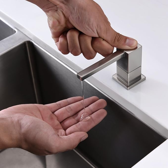 Soap Dispenser for Kitchen Sink, Built in Square Pump Brushed Nickel 17 OZ Modern Design Kitchen Sink Countertop Soap Dispenser