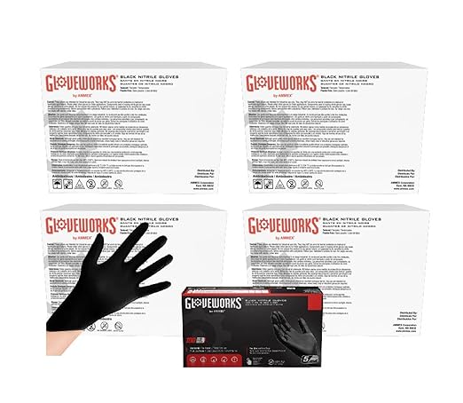 GLOVEWORKS XXL Black Nitrile Gloves for Cooking, Food Prep, Disposable, 5 Mil, For Professional Cleaning, 4 Cases of 1000