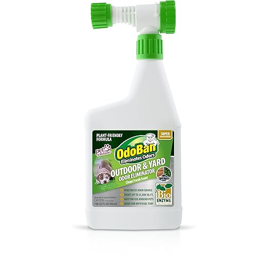 OdoBan Outdoor and Yard Odor Eliminator, Plant-Friendly Formula, Made in the USA, Clean Fresh Scent, 32 Fluid Ounce Bottle with Hose End Sprayer