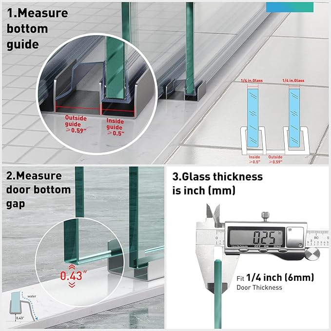 Sliding Shower Door Bottom Seal, 2 PCS 1/4" x 36" Sliding Shower Door Sweep for 1/4 Inch Glass, Frameless Glass Door Seal Strip Stop Shower Leaks and Create a Water Barrier
