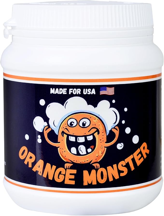 Orange Monster Simple Powder Glass Cleaner, No Scrubbing Soak & Rinse Formula, Removes Tough Resin, Residue & Buildup, 1 lb Jar Bulk Size, Works on Glass, Metal & Ceramic Surfaces, Citrus Scent