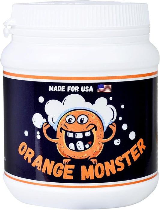 Orange Monster Simple Powder Glass Cleaner, No Scrubbing Soak & Rinse Formula, Removes Tough Resin, Residue & Buildup, 1 lb Jar Bulk Size, Works on Glass, Metal & Ceramic Surfaces, Citrus Scent