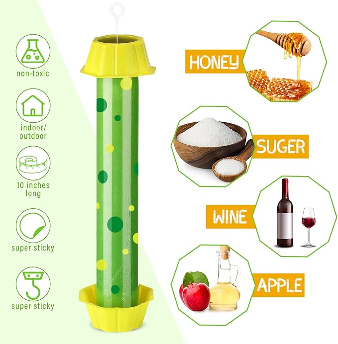 Qualirey 12 Pcs Sticky Fly Trap Fly Stick with Hanging Hook Adhesive Mosquito Catcher for Indoor Outdoor Trap Houseflies and Flying Insects Bee Wasp Moth Fly, 10.2 x 2.5 Inch