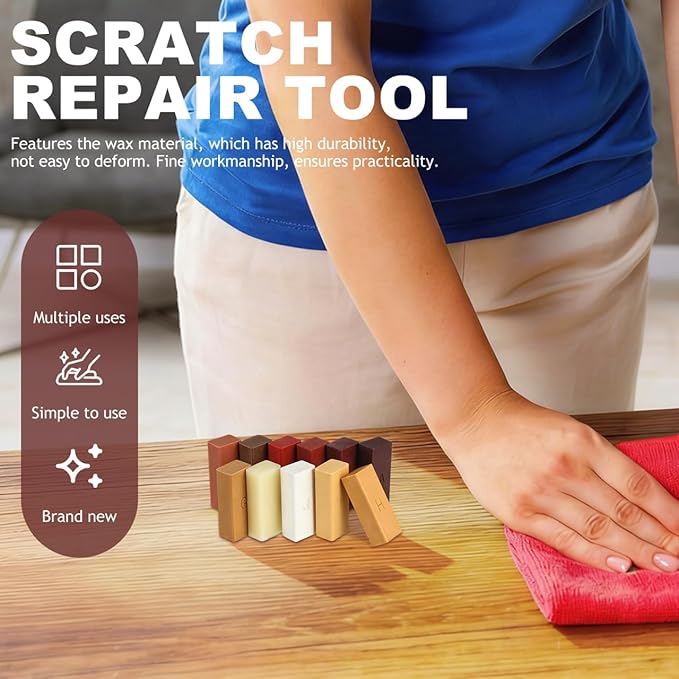 11 pcs Wood Wax Filler Sticks Vinyl Floor Repair Kit Laminate Flooring LVP Hardwood Scratch Remover Melting Wax Blocks for Furniture Cabinet Hole Dent Repair