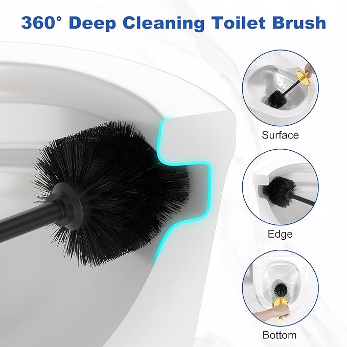 Toilet Brush and Holder Set：304 Stainless Steel Heavy Duty Toilet Bowl Brush，Removable Inner Bowl and Splash Protection，Bathroom Toilet Brush-Dense Bristles for Through Cleaning