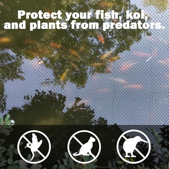 20x40ft Pond Netting for Leaves Leaf Net Cover Pond Net with Small Fine Mesh Protecting Koi Fish from Birds Cats Stakes Included
