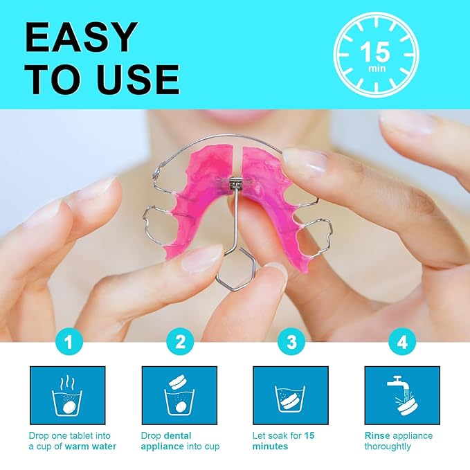 Mysmile Retainer Cleaner with 120 Denture Cleaning Tablets, 3 Min Faster Denture Cleaner Removes Plaque, Odors, Stains from Aligner, Invisalign, Mouth Guard, Night Guard……