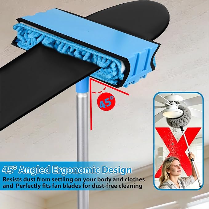 Updated Ceiling Fan Cleaner Duster with 6Ft/72in Extension Aluminum Handle | Reusable Microfiber Duster, Chenille Fan Blade Cleaner Removable Dusters for Cleaning Walls Floor, Baseboard, Cobweb