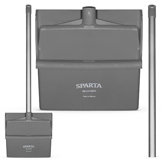 SPARTA Color Coded Upright Dustpan with 30 Inch Aluminum Handle, Serrated Edge and Locking Yoke, Standing Commercial Floor Dust Pan, Gray
