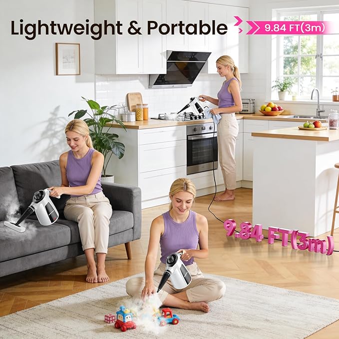 LABIGO Steam Cleaner, Pressurized Handheld Multi-Surface Natural Steam Cleaner with 12pcs Accessory & Safety Lock, Portable Steamer for Cleaning Home, Kitchen, Bathroom, Car, Upholstery, Grout, Window