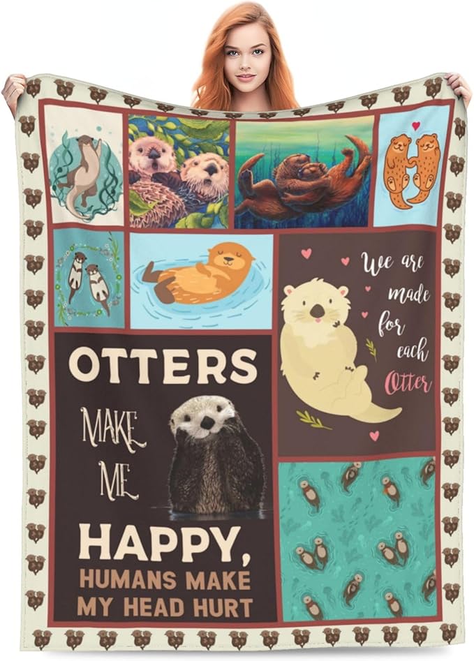 Sea Otter Blanket Otters Throw Blanket Comfy Plush Flannel Fleece Warm Soft Fluffy Fuzzy Stuff Blanket Gifts for Animals Lover Women Teens for Bed Sofa Couch 40"X50"