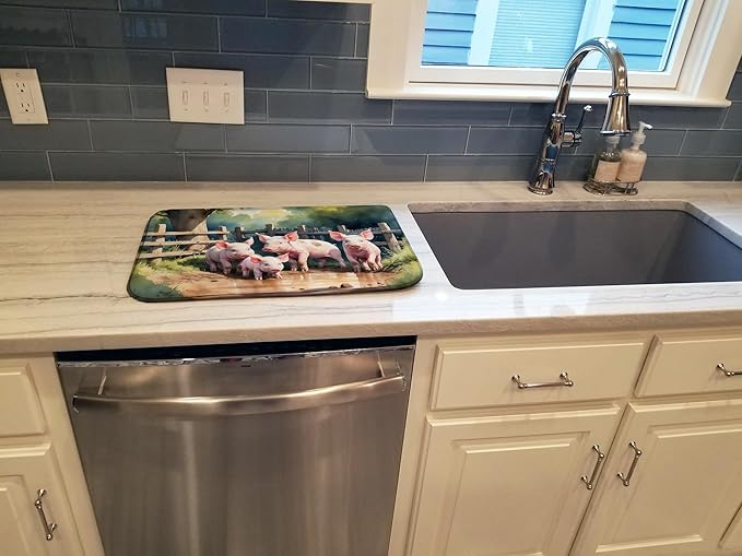 Caroline's Treasures Piglets in the Mud Dish Drying Mat Absorbent Dish Drying Mat Pad for Kitchen Counter Dish Drainer Mat for Countertop, 14 x 21", Multicolor