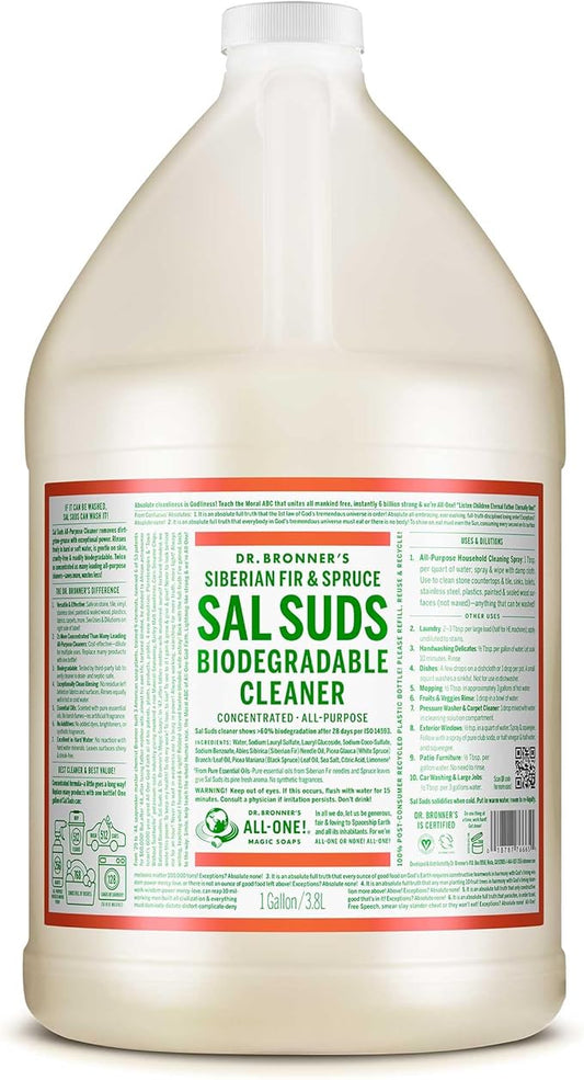 Dr. Bronner's Sal Suds Biodegradable Cleaner (1 Gallon) – All-Purpose Pine Mop Detergent for Floors, Multi-Purpose Household Formula, Dish Degreaser & Laundry Use