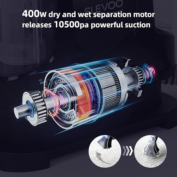 Slevoo Portable Carpet Cleaner Machine with 1 Bottle Cleaning Solutions, Upholstery and Furniture Cleaner with Powerful 400W Motor and Strong Suction for Pet Footprint, Dust, Oil