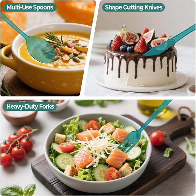 150 PCS Plastic Silverware Disposable Silverware Heavy Duty Utensil Sets 50 Of Each Forks Knives & Spoons Disposable Cutlery Set For Easter,Birthday,Baby Shower,Garden Party,Wedding(150,Green)