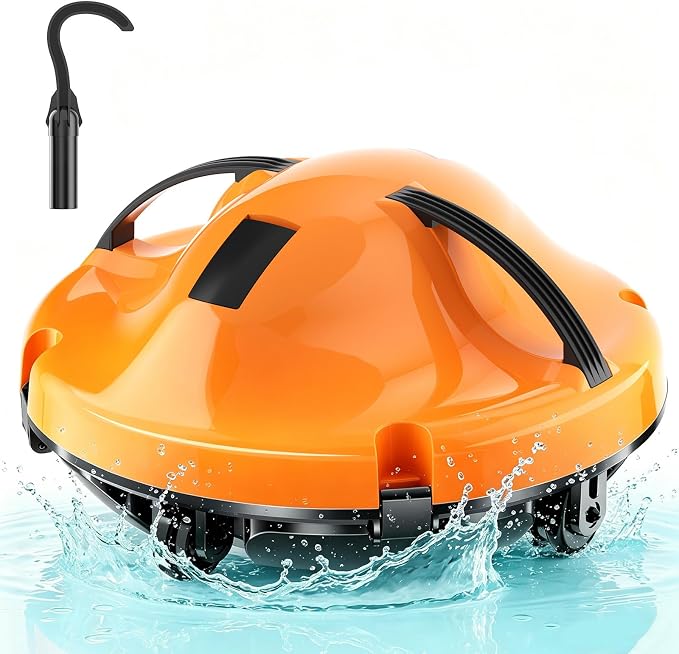 2026 New Cordless Robot Pool Vacuum, Automatic Pool Cleaner Robot with Dual-Motor, 130mins Runtime & Auto Parking Robotic Pool Vacuum for Above Ground Pool Up to 1100 Sq.Ft,JQR-V201,Orange