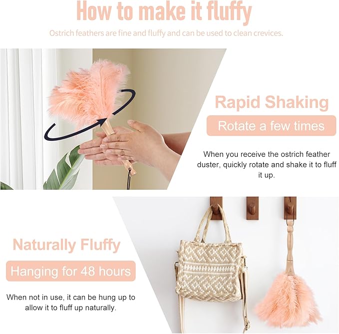 Ostrich Feather Duster 12 Inch Handheld Duster Supplies, Wooden Handle Feather Duster for Cleaning Keyboard Home Car Office (Champagne 5Pcs)