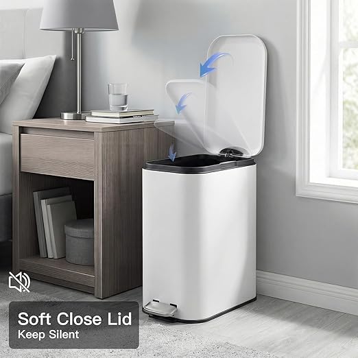 Bathroom Trash Can with Lid, 12L/3.2 gal Stainless Steel Step Trash Can, Slim Small Wastebasket with Removable Inner Bucket for Toilet Bedroom Office