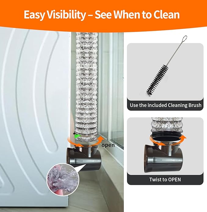 Dryer Vent Hose Connector Kit – 90 Degree Elbow for Tight Spaces, Transparent Black Upgrade, Fits 4” Aluminum & PVC Hoses, Better Than Magnetic Dryer Vent Connector