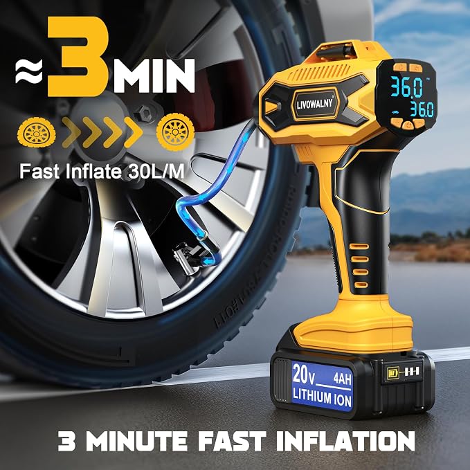 2X Faster Cordless Tire Inflator Portable Air Compressor 20V Rechargeable Battery Powered 160PSI Portable Air Pump with Digital Pressure Gauge, Auto Shutoff & LED Light for Cars SUV Motorcycles