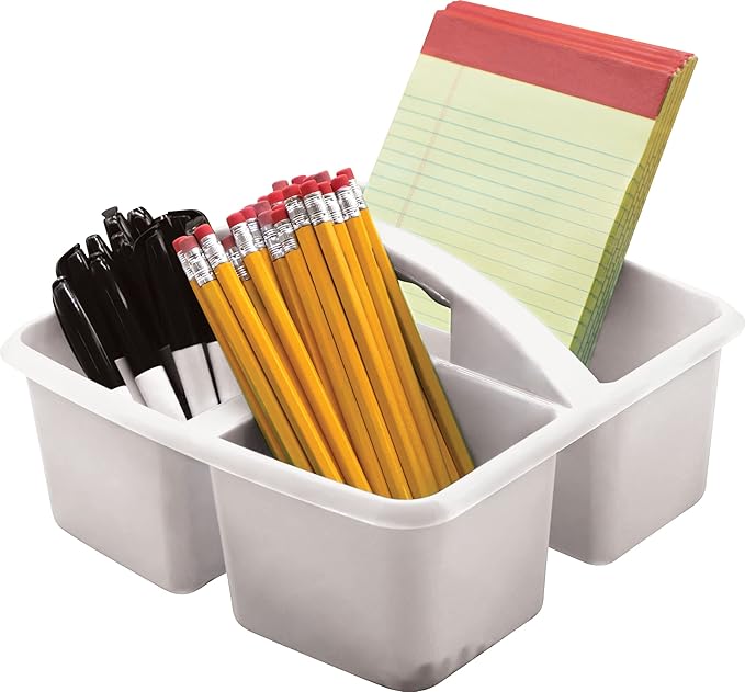 Teacher Created Resources White Portable Plastic Storage Caddy 6-Pack for Classrooms, Kids Room, and Office Organization, 3 Compartments