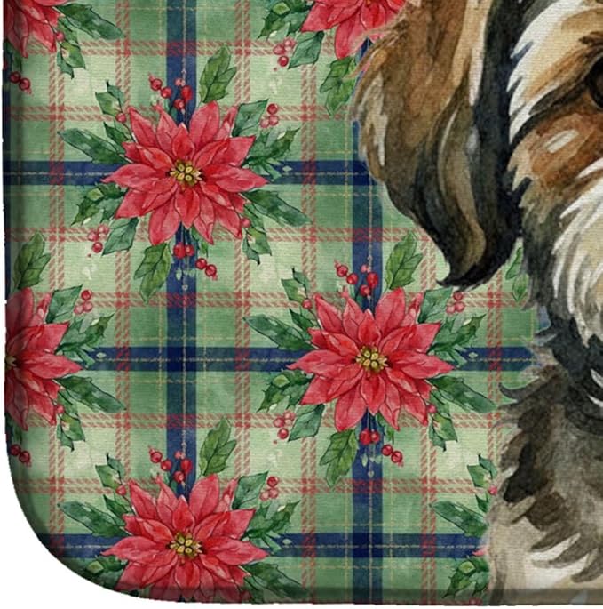 Caroline's Treasures Brindle Shih Tzu Christmas PoinsettIas Dish Drying Mat Absorbent Dish Drying Mat Pad for Kitchen Counter Dish Drainer Mat for Countertop, 14 x 21", Multicolor