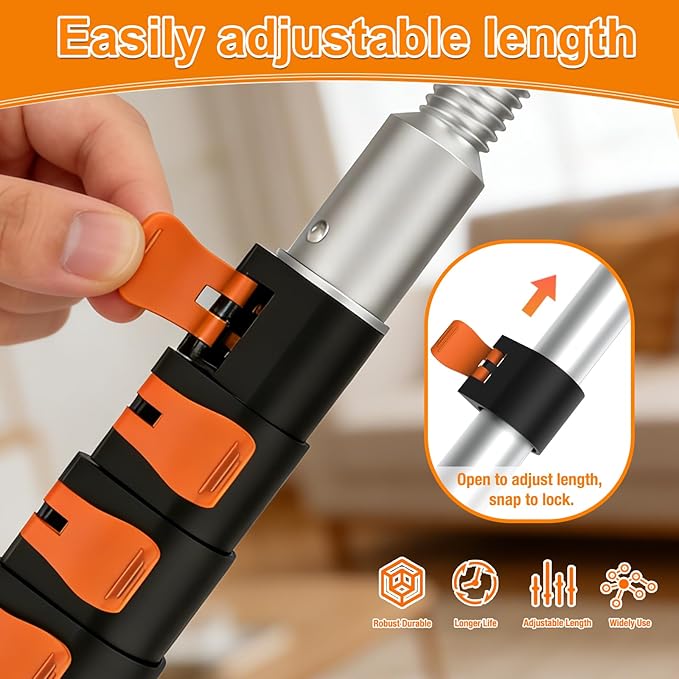 SISUPASSIE Telescoping Extension Pole, Reach to 36FT Telescoping Pole Multi-Purpose 7-30FT Lightweight, Sturdy with Universal Twist-on Metal Tip Extendable for Dusting Painting Window Cleaning