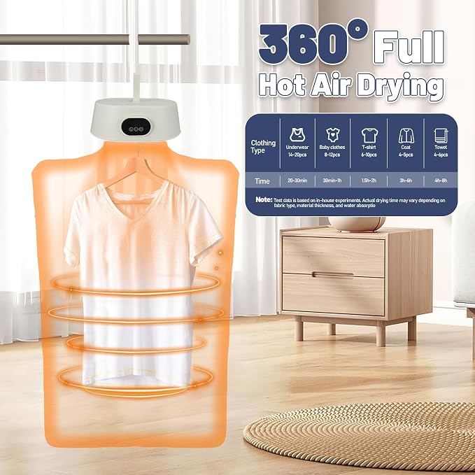 Portable Clothes Dryer, Mini Compact & Foldable Dryer Machine for Apartments, Travel & RV – Small Quiet Fast-Drying Electric Dryer with Adjustable Timer & Easy Setup (Beige-Medium)