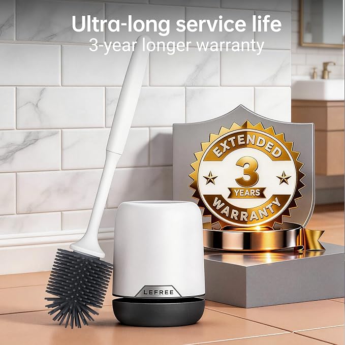 Lefree Silicone Toilet Brush and Holder Set with Ventilated Holder, Floor Standing & Wall Mounted Toilet Scrubber