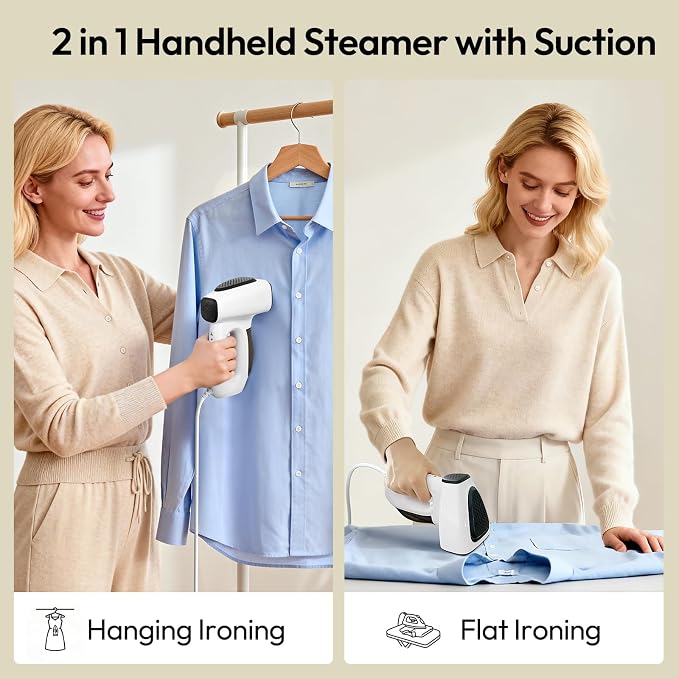 3500Pa Vacuum Steamer for Clothes - 2 in 1 Portable Suction Handheld Vacuum Iron, 30s Rapid Preheating, Auto-off, Light Steamer for Travel/Home, Fathers Day Dad Gifts
