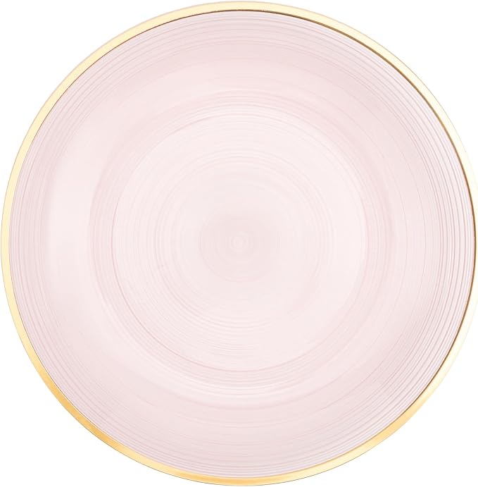 PLASTICPRO 32 Pieces Crystal Design Plastic Plates Combo Pack 7 inch and 10 inch Gold Rim Elegant Disposable Plates, Transparent Pink