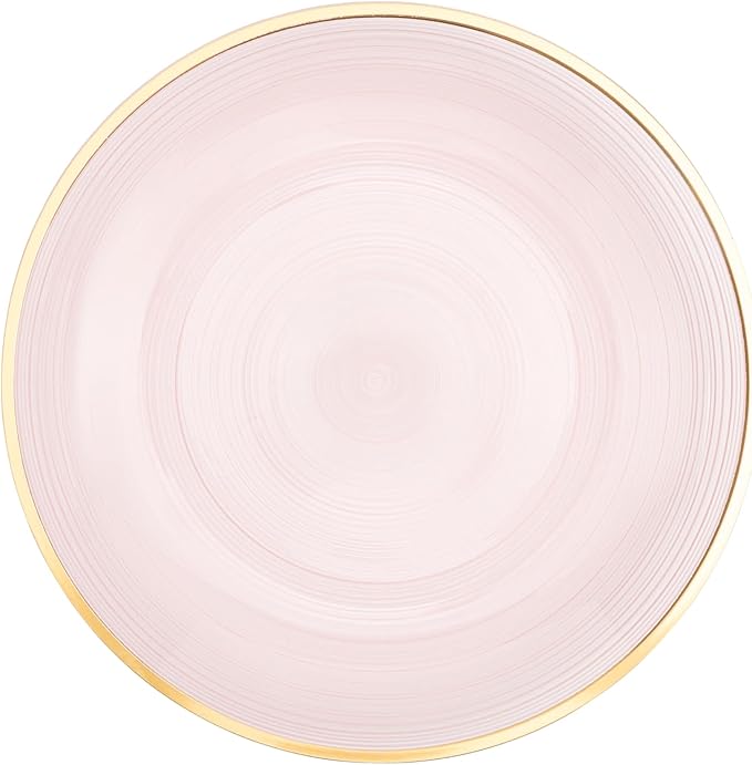 PLASTICPRO 128 Pieces Crystal Design Plastic Plates Combo Pack 7 inch and 10 inch Gold Rim Elegant Disposable Plates, Transparent Pink