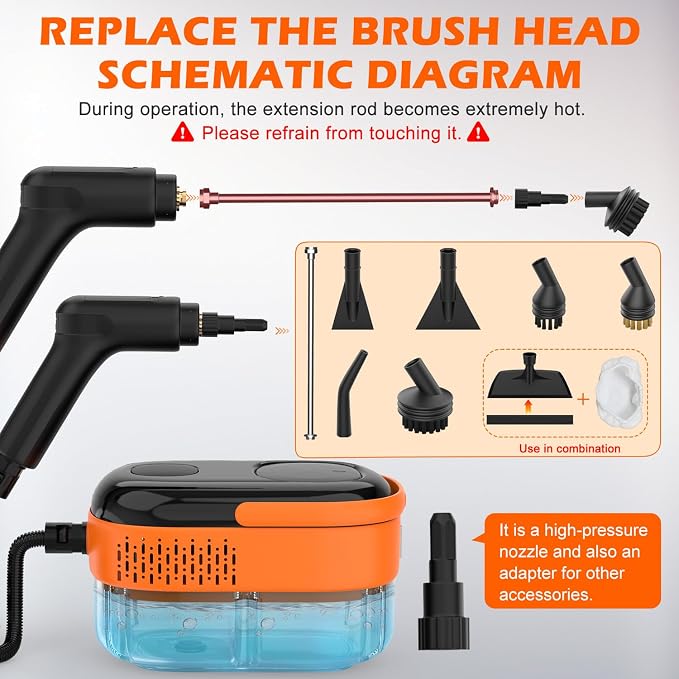 Steam Cleaner for Home & Car-Portable Handheld Steamer for Cleaning with 3-Level Handle, 15s Heat-Up, Large Tank, 16 Accessories - Clean Grease, Grout, Tile, Floor, Couch, Dirt, Furniture