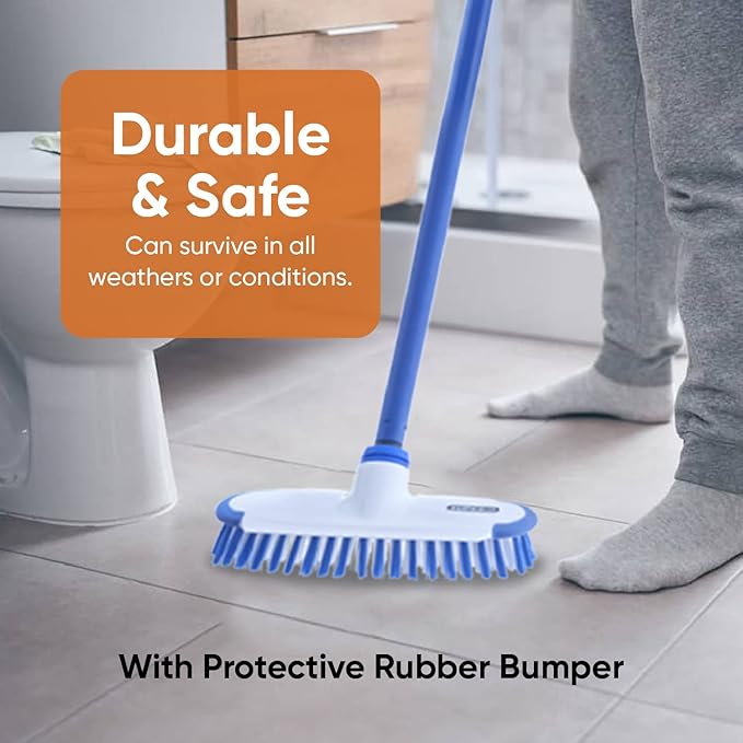 Superio Deck Scrub Brush with Long Handle 48 Inches, Heavy Duty Stiff Bristles Grout Scrubber with Scraper - Cleans Hot Tub, Swimming Pool, Granite Tiles, Bathroom, Patio, Kitchen, Wall and Deck, (2)