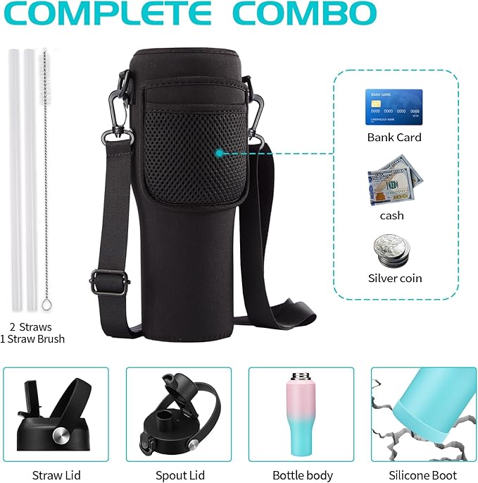 Insulated Water Bottle 40 oz - Keep Cold 48h & Hot 24h Vacuum Large Metal Insulated Tumbler Fits in The Car, Bike, Treadmill, Stroller, Golf Cart Cup Holder, Travel Coffee Mug