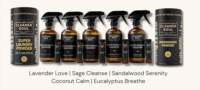 4 Refills - Natural All-Purpose Cleaner Concentrate Essential Oils, Glass Bottle, Non-Toxic, Multi-Surface (Sage Cleanse)