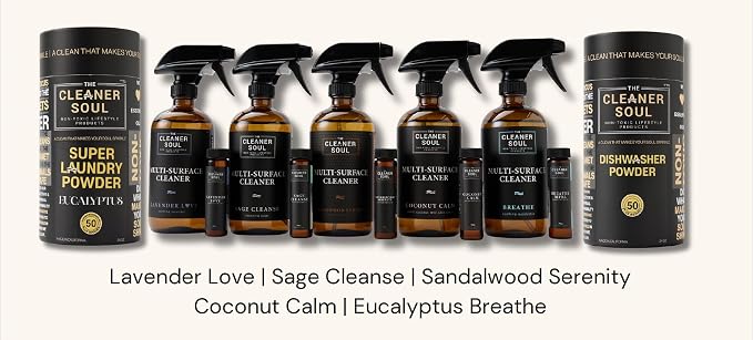 Non-Toxic Multi Purpose Cleaner, Natural Cleaning Spray, Luxurious Refillable Glass Bottle, Essential Oil Fragrance, Safe for All Surfaces, Safe for Animals, Pets, Safe for Humans (Eucalyptus Breathe)