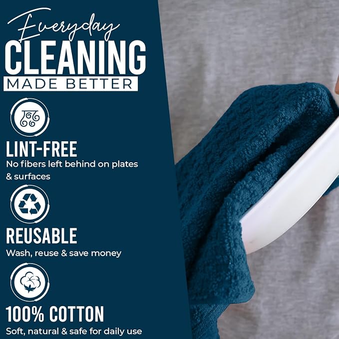 DAN RIVER Premium Blue Opal Kitchen Towels - [Pack of 6] 100% Cotton (16x 26 Inches) -Super Soft, Highly Absorbent Hand Towels, Quick Dry, Dish Towels, Tea and Bar Towels Set