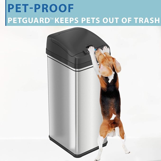 iTouchless 13 Gallon Pet-Proof Sensor Trash Can & AC Power Adapter for Automatic Sensor Trash Cans, Official and Manufacturer Certified, UL Listed, Energy Saving