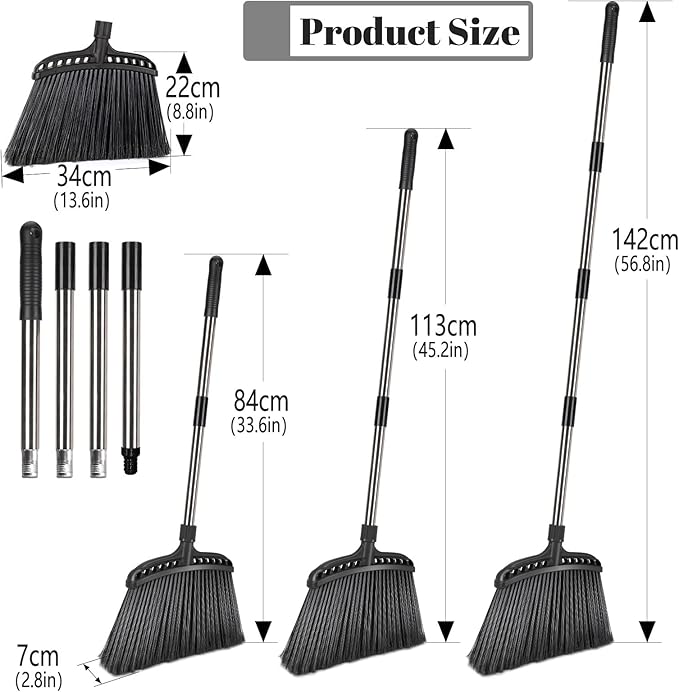 Masthome Pedal Spin Mop and Bucket with Wringer Set, 3 Mop Pads & Outdoor Broom,56" Brooms for Sweeping Outdoor for Kitchen Home Office Garage Courtyard Lobby Lawn Concrete