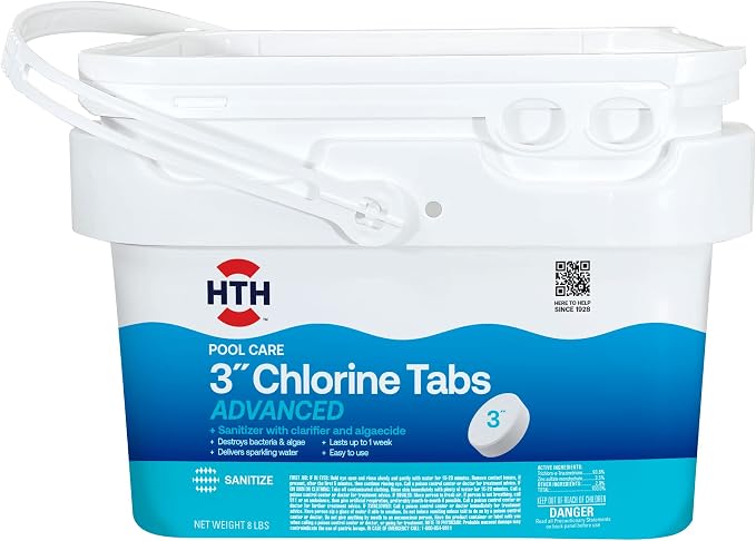 HTH 42053 Swimming Pool Care 3" Chlorine Tabs, Swimming Pool Chlorinating Sanitizer, 8lb