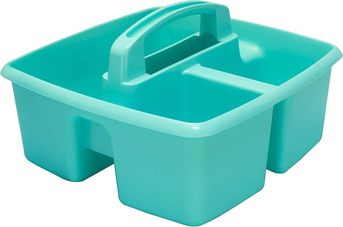 Storex 3-Compartment Small Caddy – Multipurpose Classroom Organizer with Handle, Teal, 6-Pack (00952U06C), 9.25 x 9.25 x 5.25 Inches