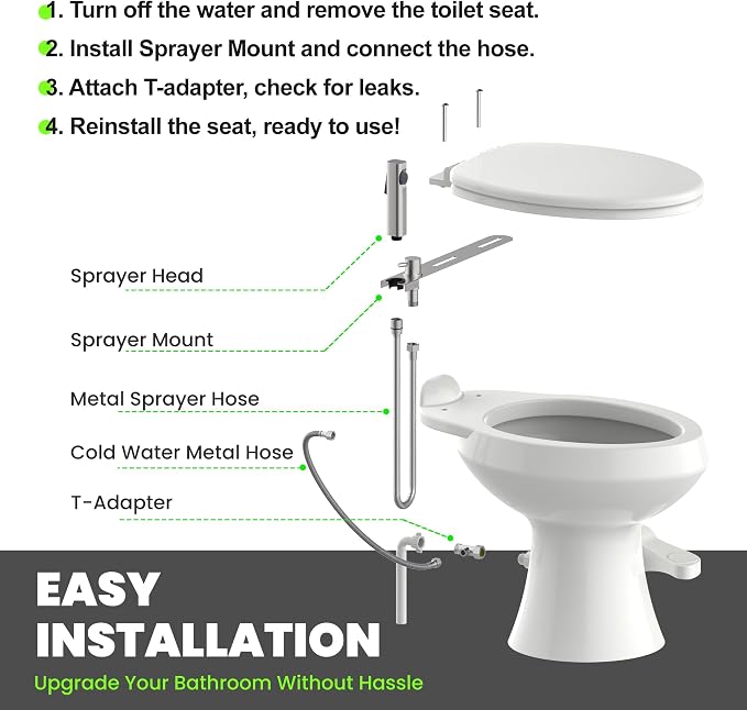 RV Bidet Sprayer with Stainless Steel Holster, Side-Mounted Handheld Bidet with Hose, RV Fitting, Shut-Off Handle, for Motorhomes, Travel Trailers & Campers Toilet (Chrome-SideMount)