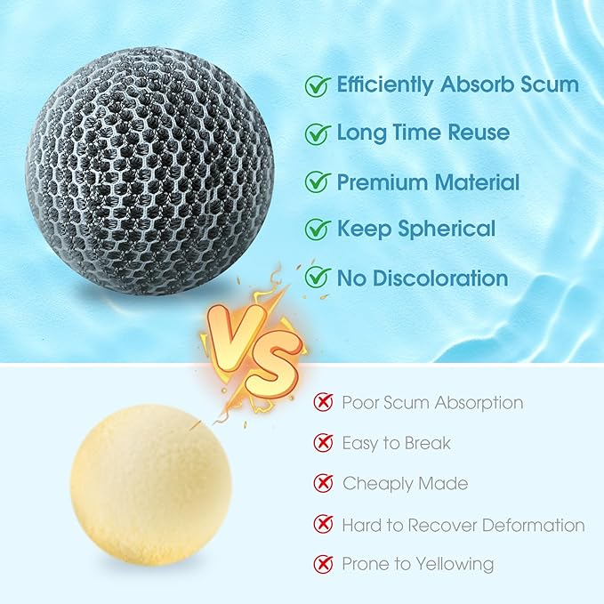 Hot Tub Scum Absorber, Spa & Pool Scum Eliminating Balls,Hot Tub Scum Balls,Scum Sponge for Spa Hot Tub, Hot Tub Accessories, Oil Absorbing Sponge for Hot Tub Skimmer (Gray-6 Pack)