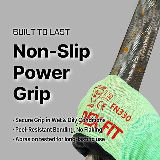 DEX FIT Nitrile Work Gloves FN330, 3 Pairs, 3D-Comfort Stretchy Fit, Firm Grip, Thin & Lightweight, Touch-Screen Compatible, Durable, Breathable & Cool, Machine Washable; Green M (8)