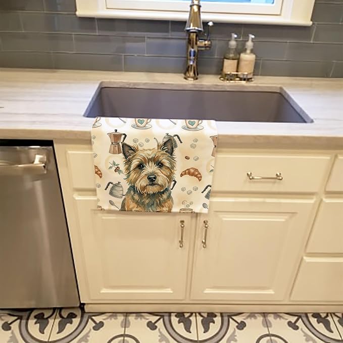 Caroline's Treasures Cairn Terrier Coffee Bar Kitchen Towel Velour Plush Front and Cotton Loop Back Machine Washable