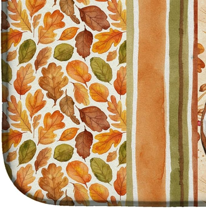 Caroline's Treasures Tricolor and White Basenji Heirloom Fall Dish Drying Mat Absorbent Dish Drying Mat Pad for Kitchen Counter Dish Drainer Mat for Countertop, 14 x 21", Multicolor