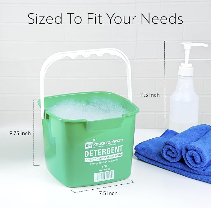 Restaurantware-RW Clean 8 Quart Cleaning Bucket, 1 Detergent Square Bucket - With Measurements, Built-In Spout And Handle, Green Plastic Utility Bucket, For Home Or Commercial Use,