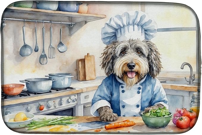 Caroline's Treasures DAC6204DDM Bergamasco Sheepdog The Chef Dish Drying Mat Absorbent Dish Drying Mat Pad for Kitchen Counter Dish Drainer Mat for Countertop, 14 x 21", Multicolor
